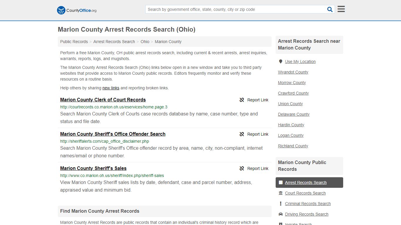 Marion County Arrest Records Search (Ohio) - County Office